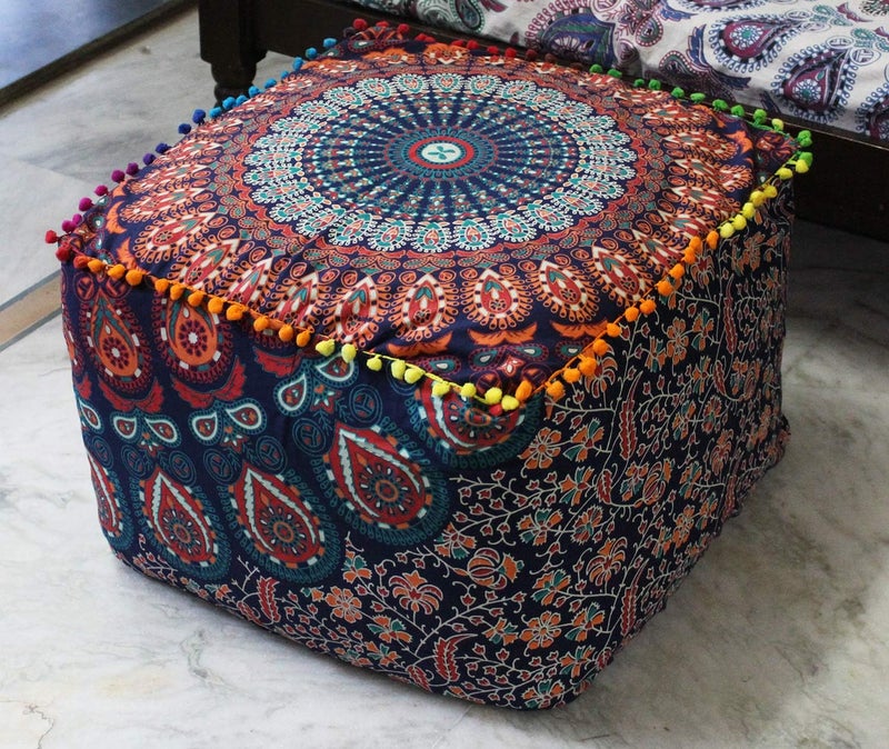 CRAFT KALA غطاء وسادة طاولة مربعة من ، بتصميم هندي تقليدي، بحجم 22×22×14 بوصة، بألوان متعددة. - Image 5