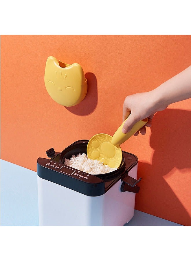 Cat Claw Non Stick Rice Spoon Set, Food Grade PP Standable Rice Scooper, Household Rice Cooker Rice Spoon with Holder Spoon Box (Yellow) - Image 4