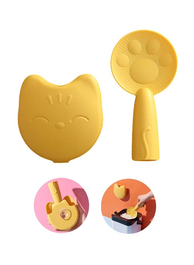 Cat Claw Non Stick Rice Spoon Set, Food Grade PP Standable Rice Scooper, Household Rice Cooker Rice Spoon with Holder Spoon Box (Yellow) - Image 1