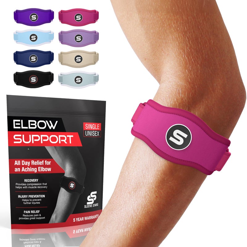 SS SLEEVE STARS Sleeve Stars Tennis Elbow Brace for Men Women Tendonitis Elbow Brace Strap Golfers Elbow Brace Counterforce Band for Tendon Pain Relief Support for Forearm w 3 Straps Fits 923 Single 1 Hot Pink One Size 