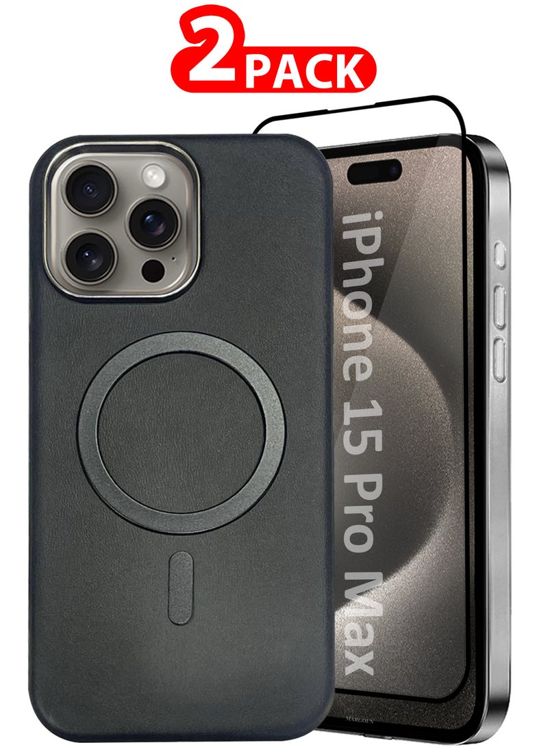 CATANES iPhone 15 Pro Max Leather Case 2 Pack, 1 Case 1 Screen Protector, Compatible with Magsafe, Vintage Aesthetic, Comfort Grip, Camera Bump Frame  - Image 1