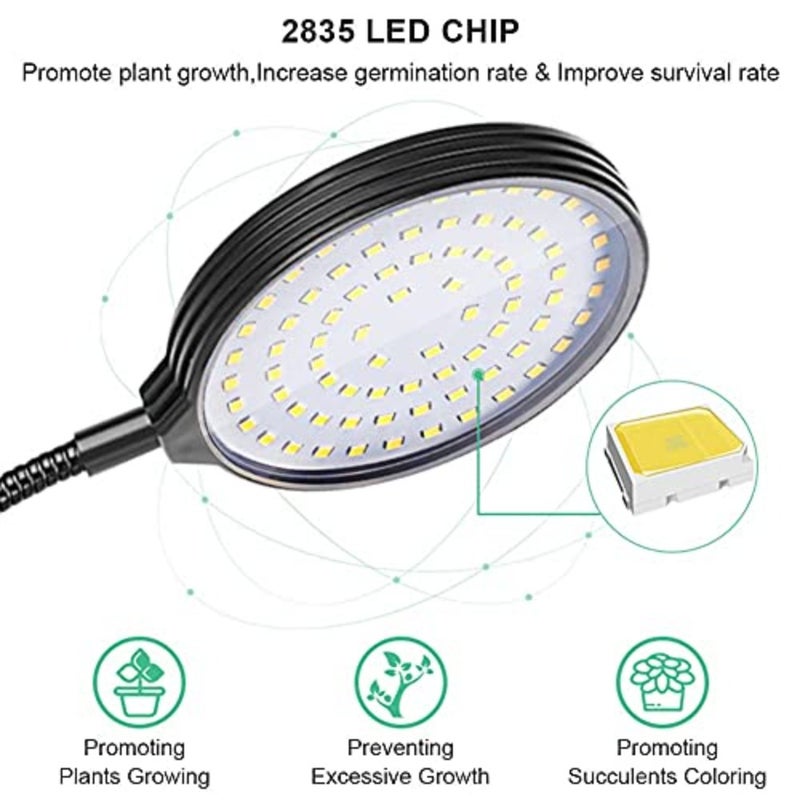 مصباح زراعة النباتات بتقنية LED 60W ذو طيف كامل يشبه ضوء الشمس مع توقيت تلقائي للإضاءة/الإطفاء 4/8/12H 5 بأوضاع قابلة للتعديل في السطوع وعنق قابل للتع - Image 4
