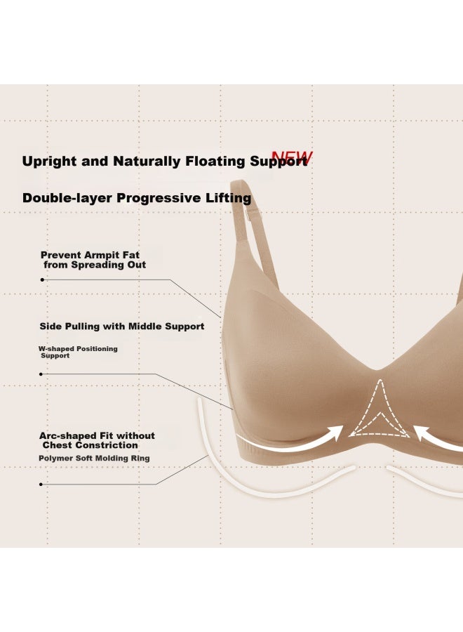 Ubras Yu Shuxin Same Style Floating Support Bra, Seamless, Push-up For Small Soft Support, Oatmeal Milk Color, Size 80a - Image 1