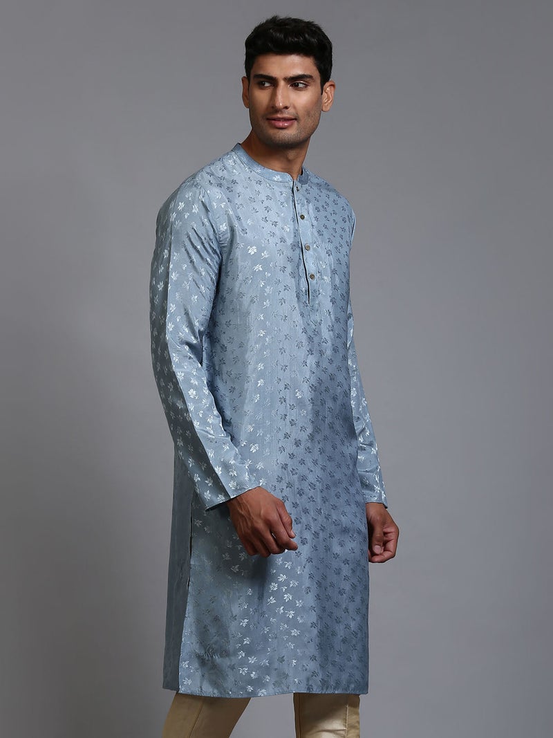 PRASHA Men's Grey Silk Blend Kurta Only - Image 2
