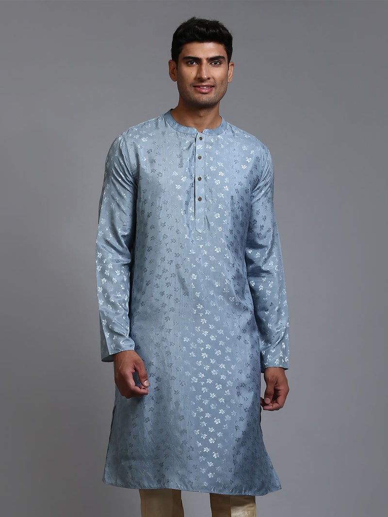 PRASHA Men's Grey Silk Blend Kurta Only - Image 1