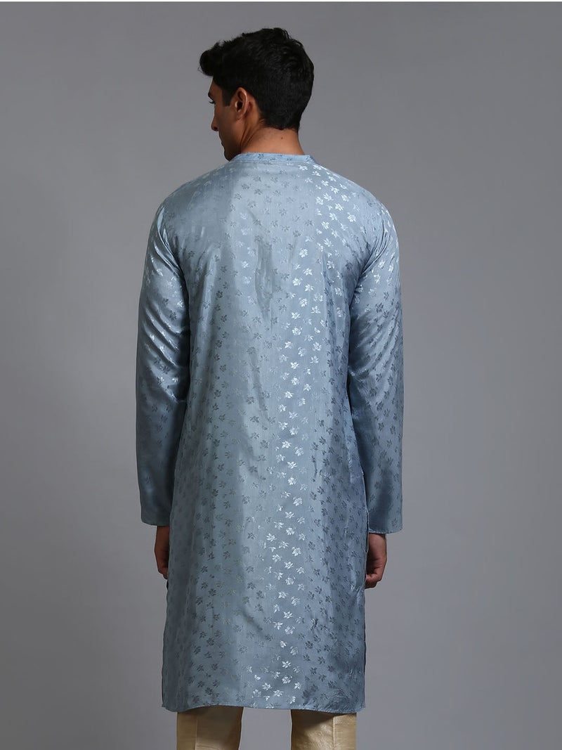 PRASHA Men's Grey Silk Blend Kurta Only - Image 3