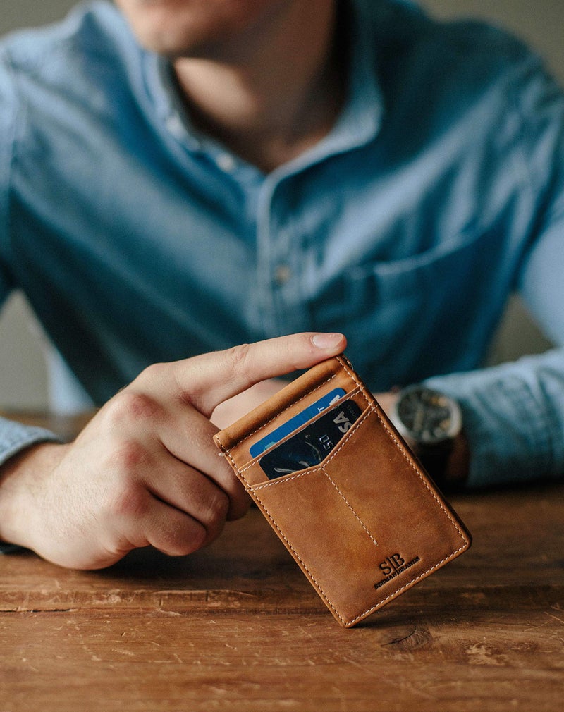 SERMAN BRANDS RFID Blocking Wallet Slim Bifold - Genuine Leather Minimalist Front Pocket Wallets for Men with Money Clip Gift (California Desert) - Image 2