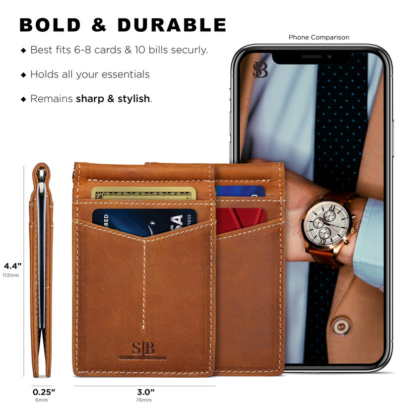 SERMAN BRANDS RFID Blocking Wallet Slim Bifold - Genuine Leather Minimalist Front Pocket Wallets for Men with Money Clip Gift (California Desert) - Image 3