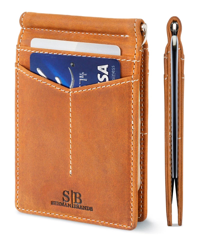 SERMAN BRANDS RFID Blocking Wallet Slim Bifold - Genuine Leather Minimalist Front Pocket Wallets for Men with Money Clip Gift (California Desert) - Image 1