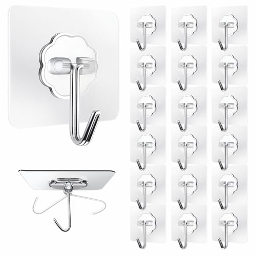 JIALTO Plastic 20 Pcs Wall Hooks for Hanging Strong, 20 Pack Adhesive Hooks for Wall Heavy Duty, Wall Hangings, Kitchen Accessories Items, Sticky Wall Hook Hangers (Wall Hook), Transparent - Image 1