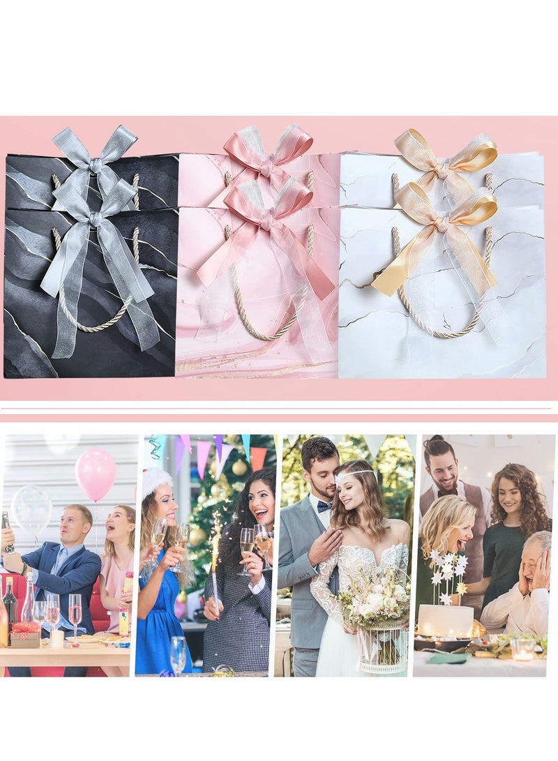 KASTWAVE 6 Pieces Gift Bags, Marble Pattern Gift Bag with Ribbon Bow, 11.8x10.6x4.7inch Waterproof Paper Gift Bag for Holiday Birthday Wedding Party, Baby Shower - Image 5