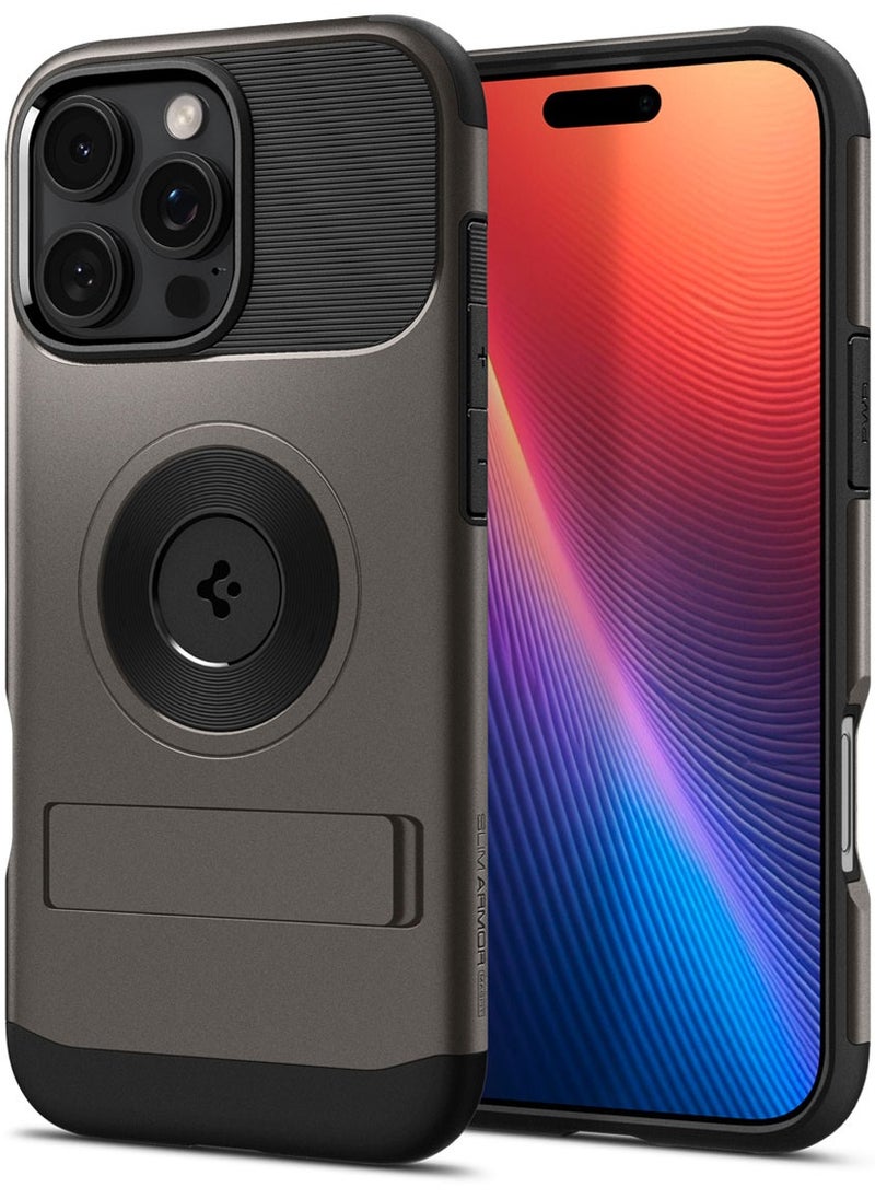 Spigen Slim Armor Magfit for iPhone 16 Pro Max Case Cover MagSafe with Kickstand (2024) - Gunmetal  - Image 1