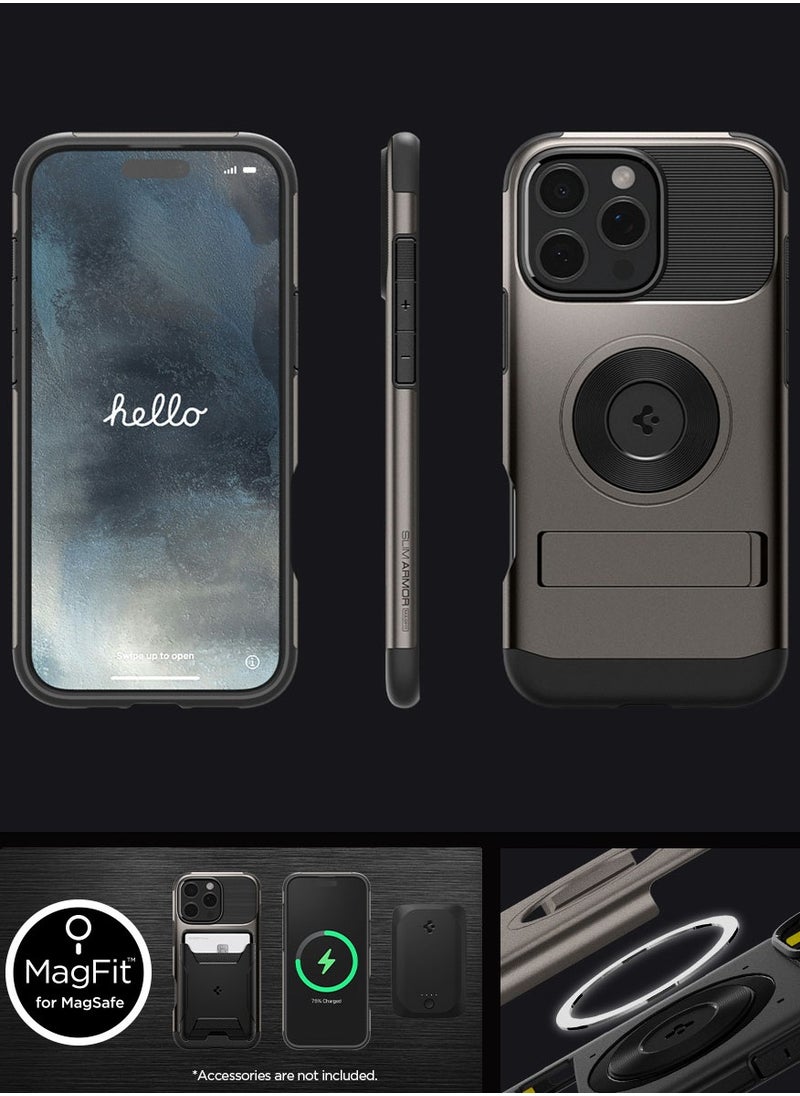 غطاء حماية Slim Armor Magfit لهاتف iPhone 16 Pro Max مع حامل (2024) - لون Gunmetal