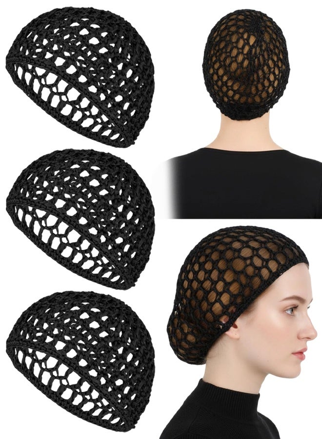 3 PCS Hair Nets For Sleeping, Crochet Mesh Wrap Caps For Silk Press Protection Adjustable Net Mesh Braided Weaving Reusable Bonnets Hair Wrap For Women Curly, Straight Hair & Wig Protection - Image 1
