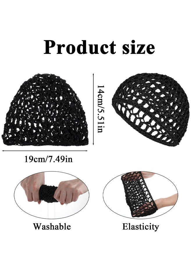 3 PCS Hair Nets For Sleeping, Crochet Mesh Wrap Caps For Silk Press Protection Adjustable Net Mesh Braided Weaving Reusable Bonnets Hair Wrap For Women Curly, Straight Hair & Wig Protection - Image 2