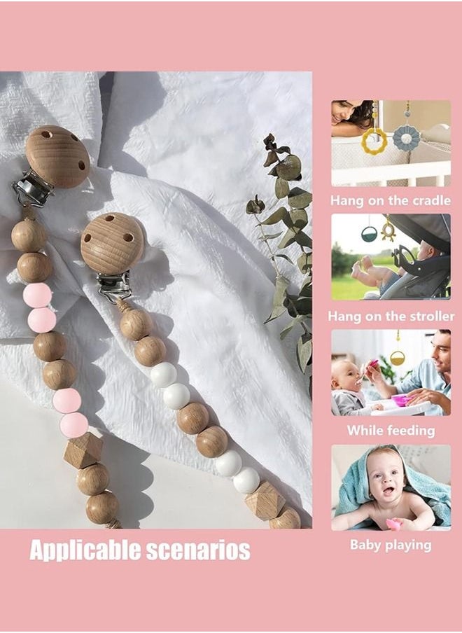 WooFree 2pcs Wooden Silicone Pacifier Chains with 2pcs Transparent Pacifier Cases  - Image 5