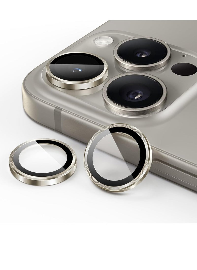 Raxoom Camera Lens Protector for iPhone 15 Pro 6.1-Inch and iPhone 15 Pro Max 6.7-Inch, 9H Tempered Glass Metal Individual Ring Cover, HD Clear, 3-Pack (Natural Titanium) - Image 1