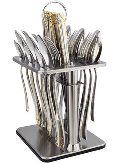 Berger 24 Piece Silverware Flatware Cutlery Set With Square Stand, Stainless Steel Includes 6 Knife, 6 Fork, 6 Tea Spoon, 6 Dinner Spoon, Mirror Polished, Dishwasher Safe  - Image 1