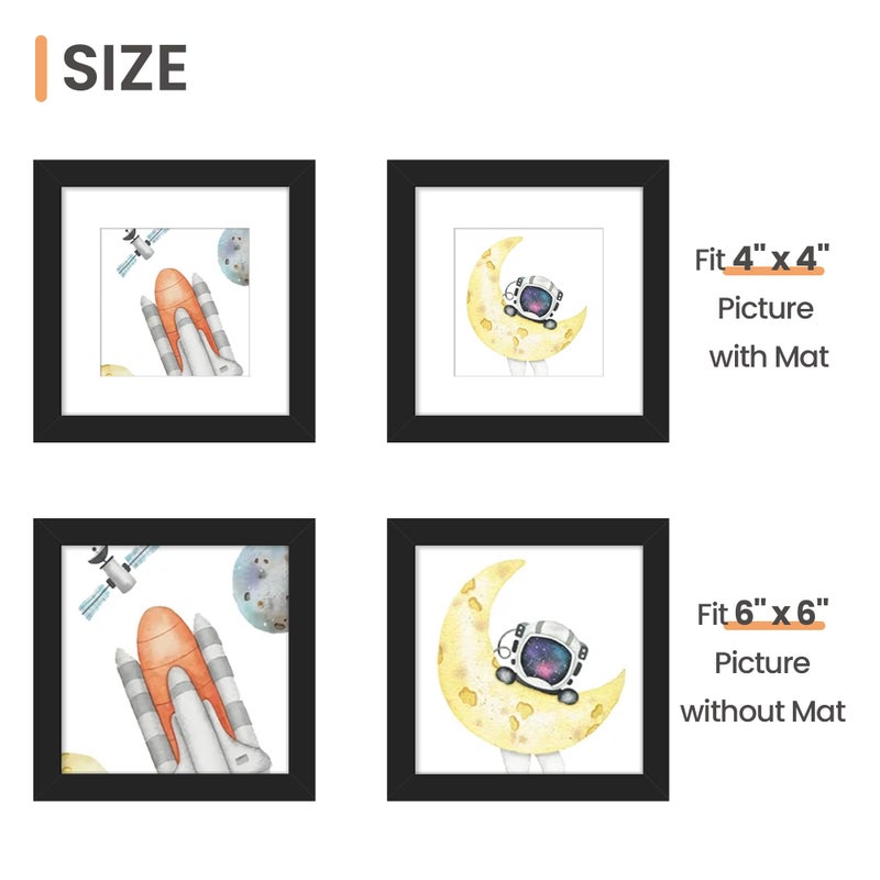 أبس سيمبلز مجموعة إطار صورة 6x6 مصنوعة من 3 مصنوعة من زجاج عالي الدقة لـ 4x4 ​​مع حصيرة أو 6x6 بدون جدار حصيرة وشاشة عرض إطارات صور سوداء - Image 2