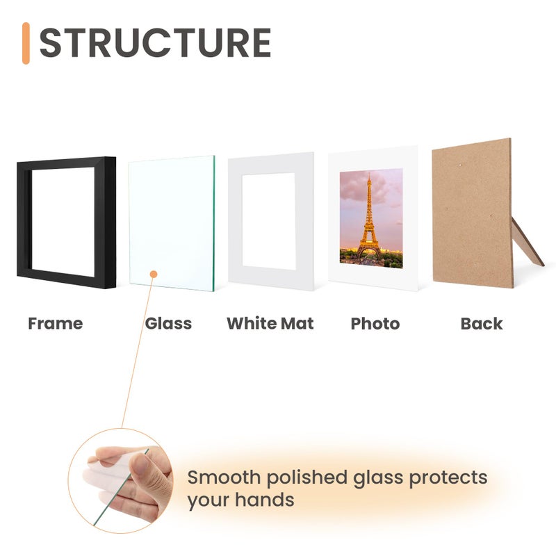 أبس سيمبلز مجموعة إطار صورة 6x6 مصنوعة من 3 مصنوعة من زجاج عالي الدقة لـ 4x4 ​​مع حصيرة أو 6x6 بدون جدار حصيرة وشاشة عرض إطارات صور سوداء - Image 3
