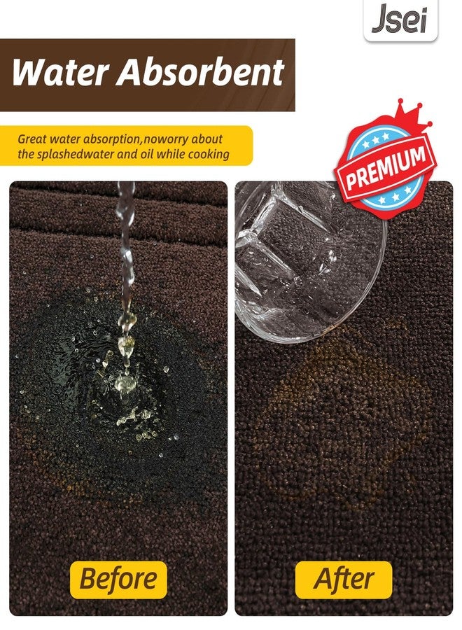 JSEI Kitchen Mats for Floor, Non-Slip Kitchen Rugs, Soft Washable Absorbent Kitchen Mats 2 PCS, Kitchen Runner Rug with TPR Backing, Polyester, 20"x32"+20"x48", Brown - Image 3