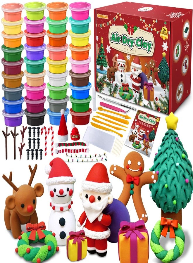 ESSENSON Air Dry Clay Christmas Kit, 36 Colors DIY Modeling Clay Craft Set with Accessories, Christmas Stocking Stuffers for Kids, Xmas Gift for Girls Boys - Image 1