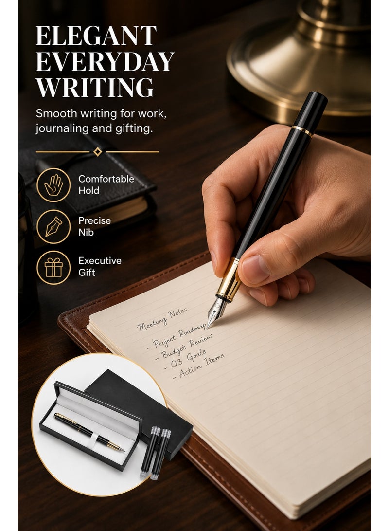 Beyond Fountain Pen Set with Gift Box, 0.5mm Fine Nib Metal Fountain Pen, Refillable, High-End Writing Pen for Men & Women - Image 2