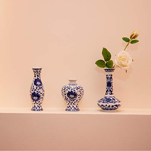Lovecat Set of 3 Small Blue & White Porcelain Vases, Fambe Glaze Porcelain Vases Set of 3, Classic Ceramic Flower Vases for Home Décor - Image 2