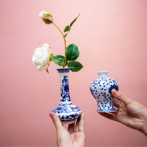 Lovecat Set of 3 Small Blue & White Porcelain Vases, Fambe Glaze Porcelain Vases Set of 3, Classic Ceramic Flower Vases for Home Décor - Image 3