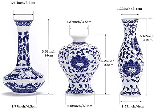 Lovecat Set of 3 Small Blue & White Porcelain Vases, Fambe Glaze Porcelain Vases Set of 3, Classic Ceramic Flower Vases for Home Décor - Image 5