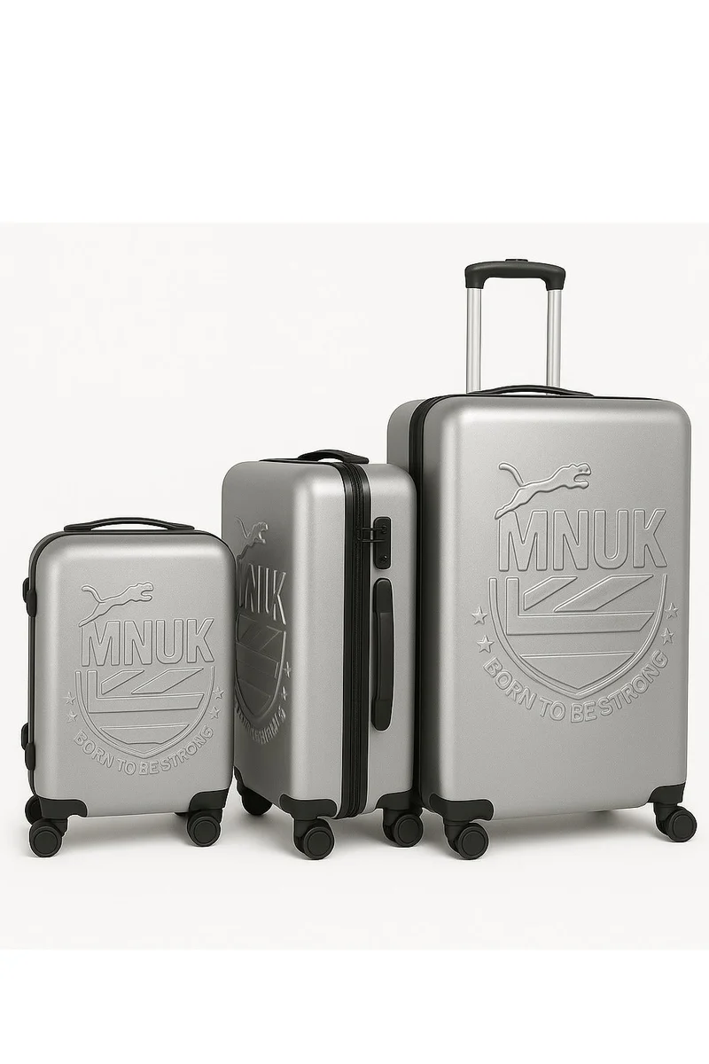 منيك طقم حقائب سفر مانشستر  قطع بولي كربونات و قفل  عجلات مزدوجة  درجة مقاس ، ،  بوصة فضي