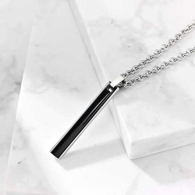 شافين Black Long Bar Enameled Steel Women's Men's Necklace EU53