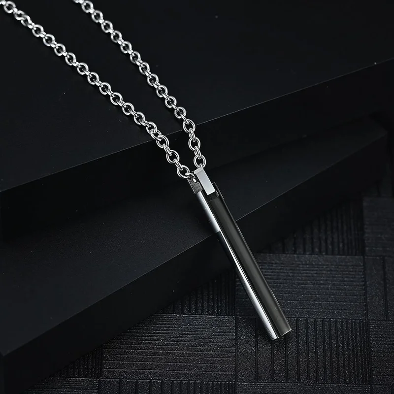 شافين Black Long Bar Enameled Steel Women's Men's Necklace EU53