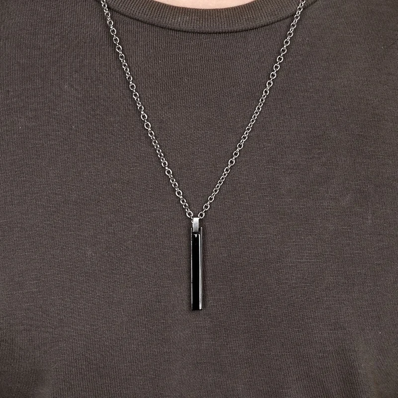 شافين Black Long Bar Enameled Steel Women's Men's Necklace EU53