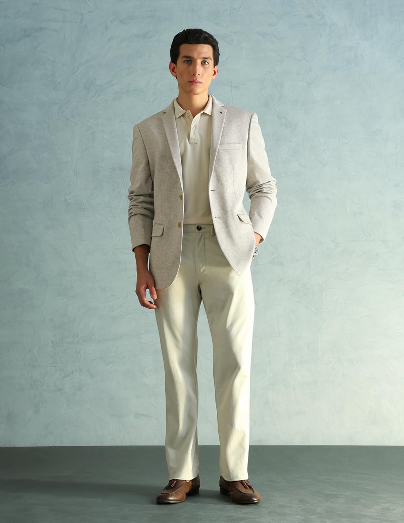 Arrow MenSlim fit Polyester Self-Design Single-breastedNotch Lapel Collar Blazer(ARADOBZ0020_Beige_44) - Image 3