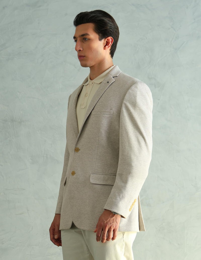 Arrow MenSlim fit Polyester Self-Design Single-breastedNotch Lapel Collar Blazer(ARADOBZ0020_Beige_44) - Image 4