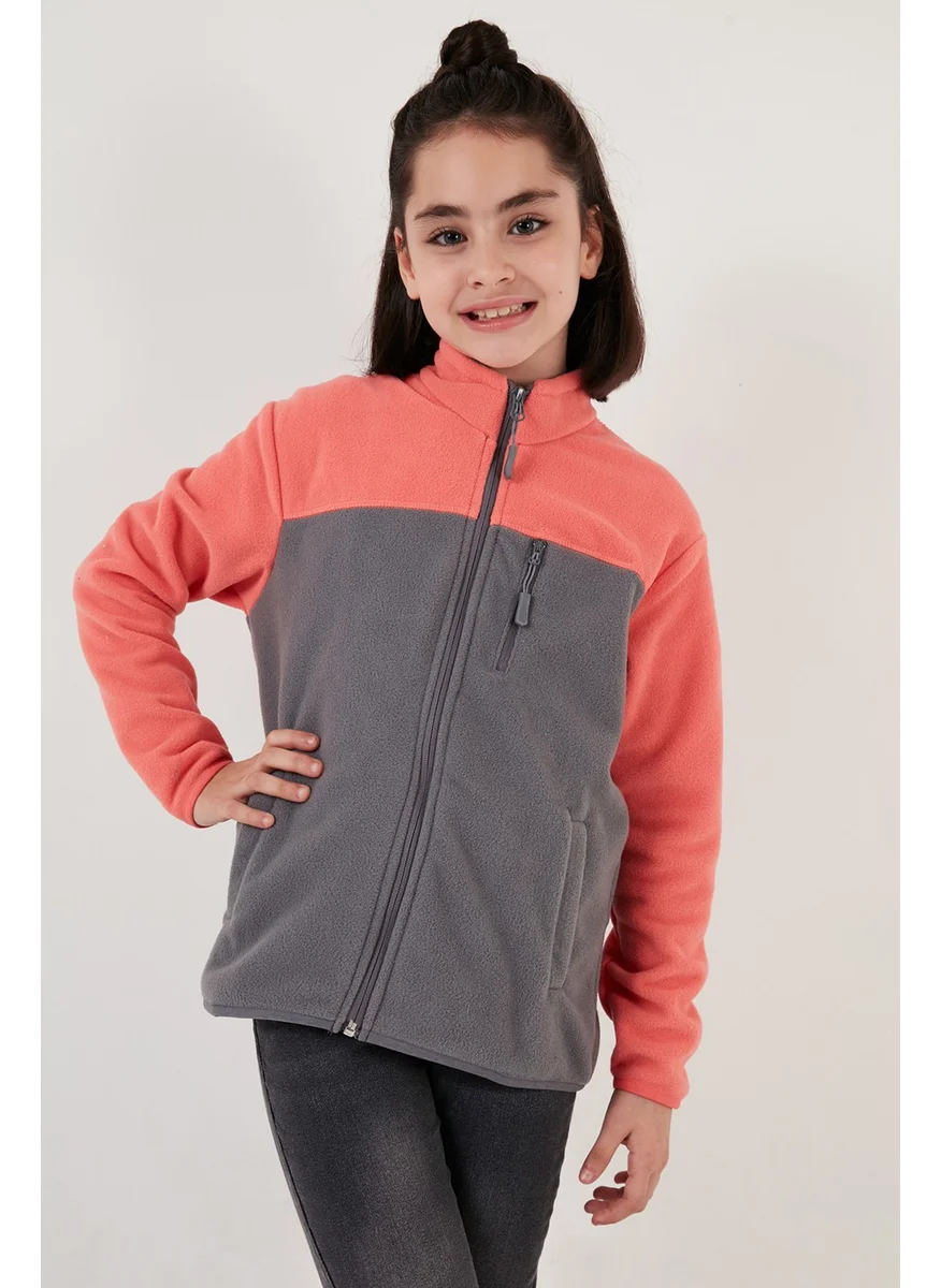 Lela Soft Textured Zippered Color Block Stand Collar Pocket Fleece Unisex Children's Fleece 5905001