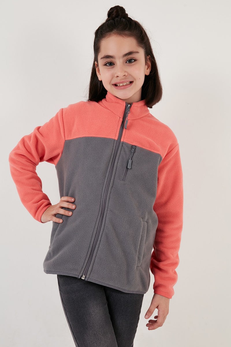 Lela Soft Textured Zippered Color Block Stand Collar Pocket Fleece Unisex Children's Fleece 5905001  - Image 2