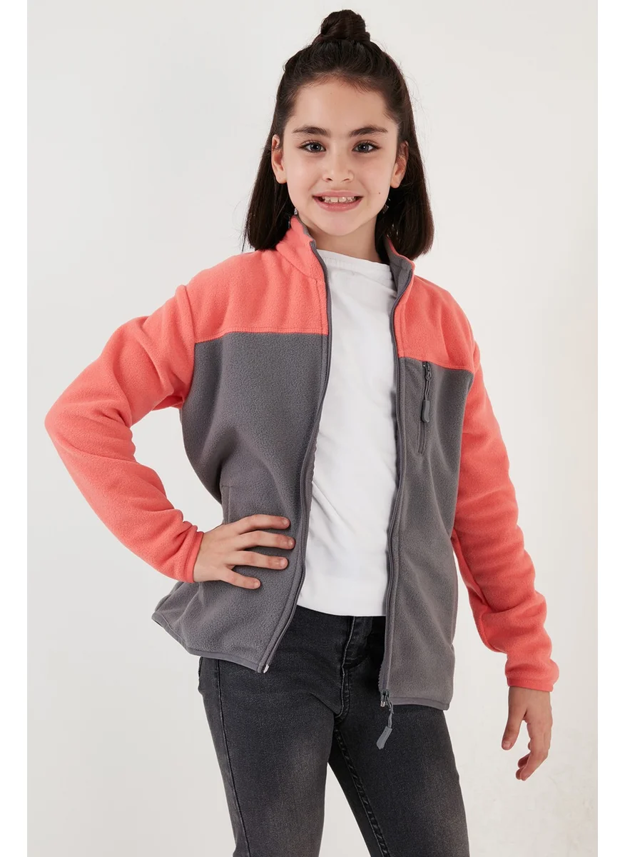 Lela Soft Textured Zippered Color Block Stand Collar Pocket Fleece Unisex Children's Fleece 5905001