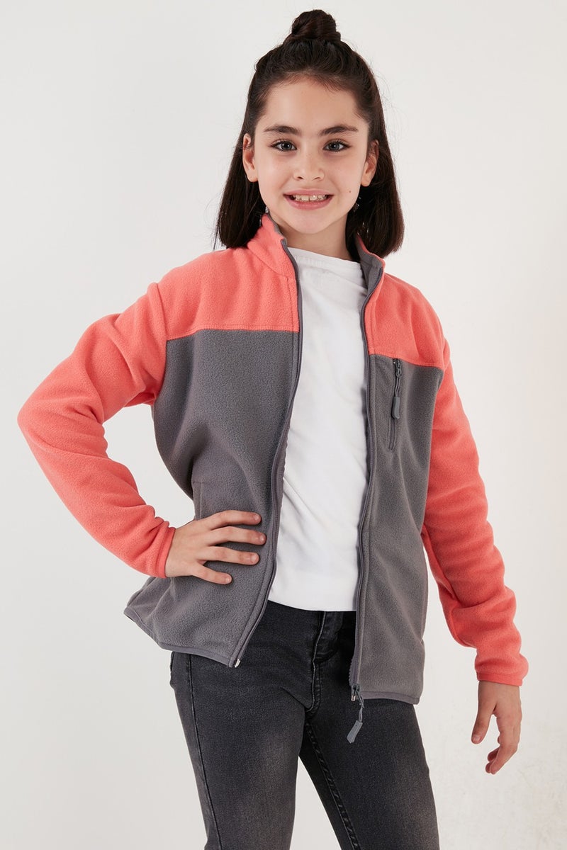 Lela Soft Textured Zippered Color Block Stand Collar Pocket Fleece Unisex Children's Fleece 5905001  - Image 4
