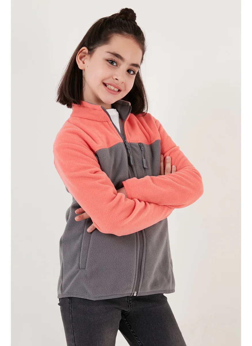 Lela Soft Textured Zippered Color Block Stand Collar Pocket Fleece Unisex Children's Fleece 5905001