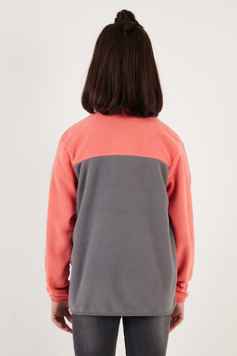 Lela Soft Textured Zippered Color Block Stand Collar Pocket Fleece Unisex Children's Fleece 5905001  - Image 5