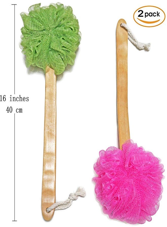 JINS-Hung Shower Loofah Body & Back Scrubber - Exfoliating Loofah luffa loofa Bath Brush On a Stick - with Long Wooden Handle Back Brush for Men & Women - Easy Reach Body Wash & Lotion Applicator 2-Pack - Image 3