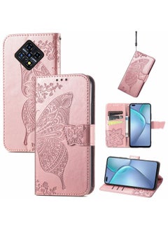 HuHa Case Cover For For Infinix Zero 8 Butterfly Love Flowers Embossed Horizontal Flip Leather Case with Holder & Card Slots & Wallet & Lanyard(Rose Gold) 