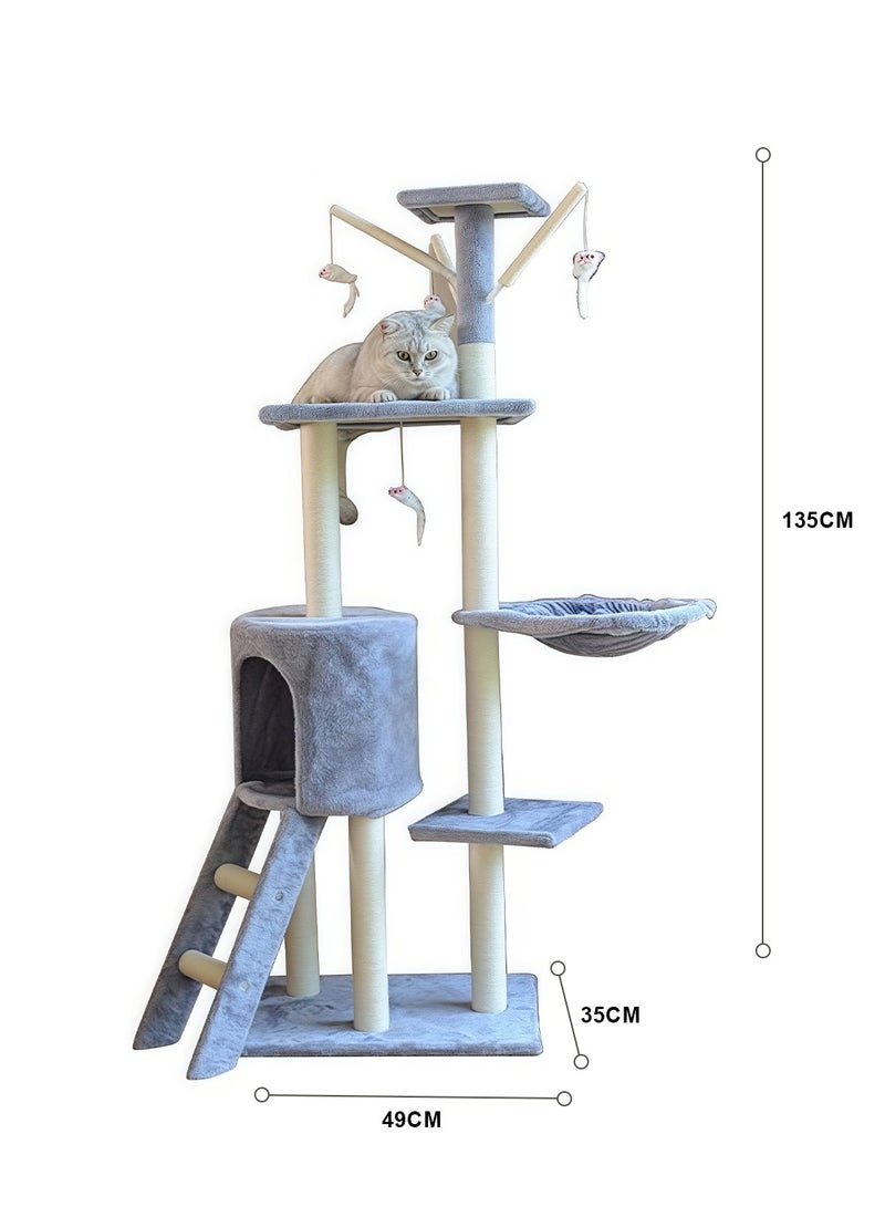 Kidle Cat Tree Cat Climbing Frame Cat Scratching Post Cat House Cat Toys 138*48*34cm - Image 4