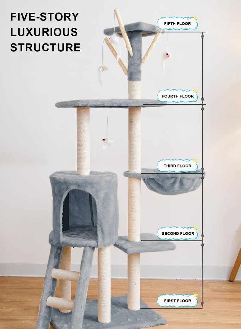 Kidle Cat Tree Cat Climbing Frame Cat Scratching Post Cat House Cat Toys 138*48*34cm - Image 2
