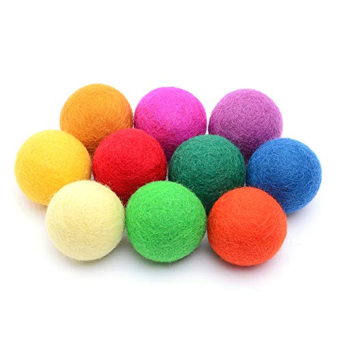 Glaciart One Felt Balls Wool Pom Poms 10 Pieces 4 Centimeters 16 Inch Handmade Felted 10 Colors Red Blue Orange Yellow Green Pink and More Great for Cats Felting and Garland - Image 1