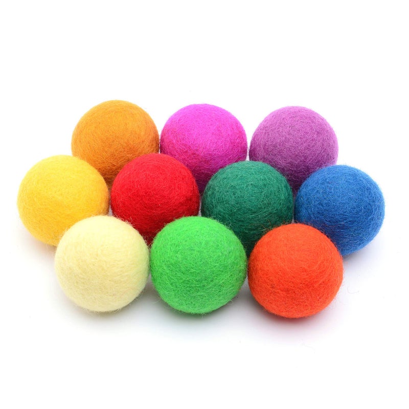 Glaciart One Felt Balls Wool Pom Poms 10 Pieces 4 Centimeters 16 Inch Handmade Felted 10 Colors Red Blue Orange Yellow Green Pink and More Great for Cats Felting and Garland - Image 2