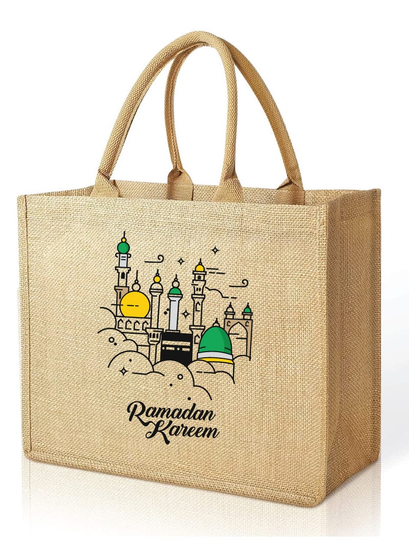 PRINTSHOP4ME Ramadan Mubarak Jute Tote Bags - Eco-Friendly Jute Grocery and Shopping Bags - Perfect for Shopping and Groceries Tote Bags - Gift for Ramadan - Ramadan Kareem Themed Jute Bag  - Image 1