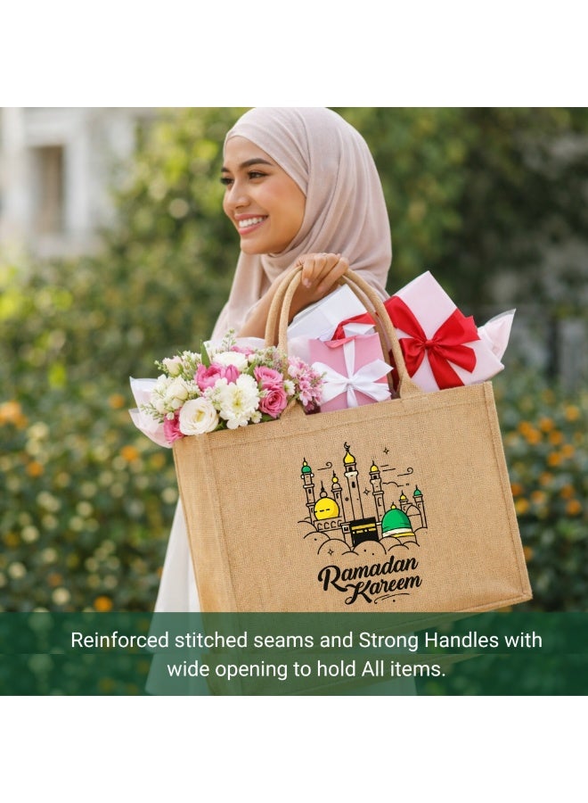 برينت شوب فور مي حقائب رمضان مبارك من الجوت - أكياس بقالة وتسوق صديقة للبيئة من الجوت - مثالية للتسوق وحقائب البقالة - هدية لرمضان - حقيبة جوت تحت عنوان رمضان كريم - Image 2